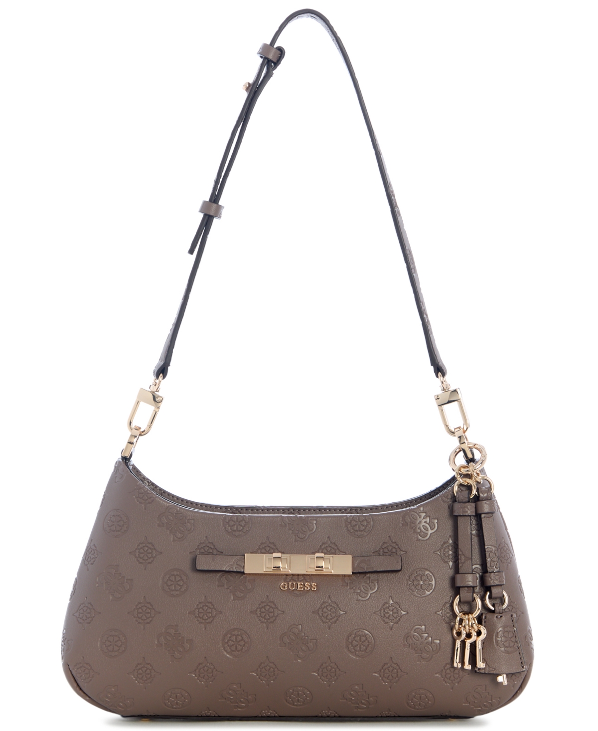 Guess Carmella Medium Shoulder Handbag – Taupe Logo