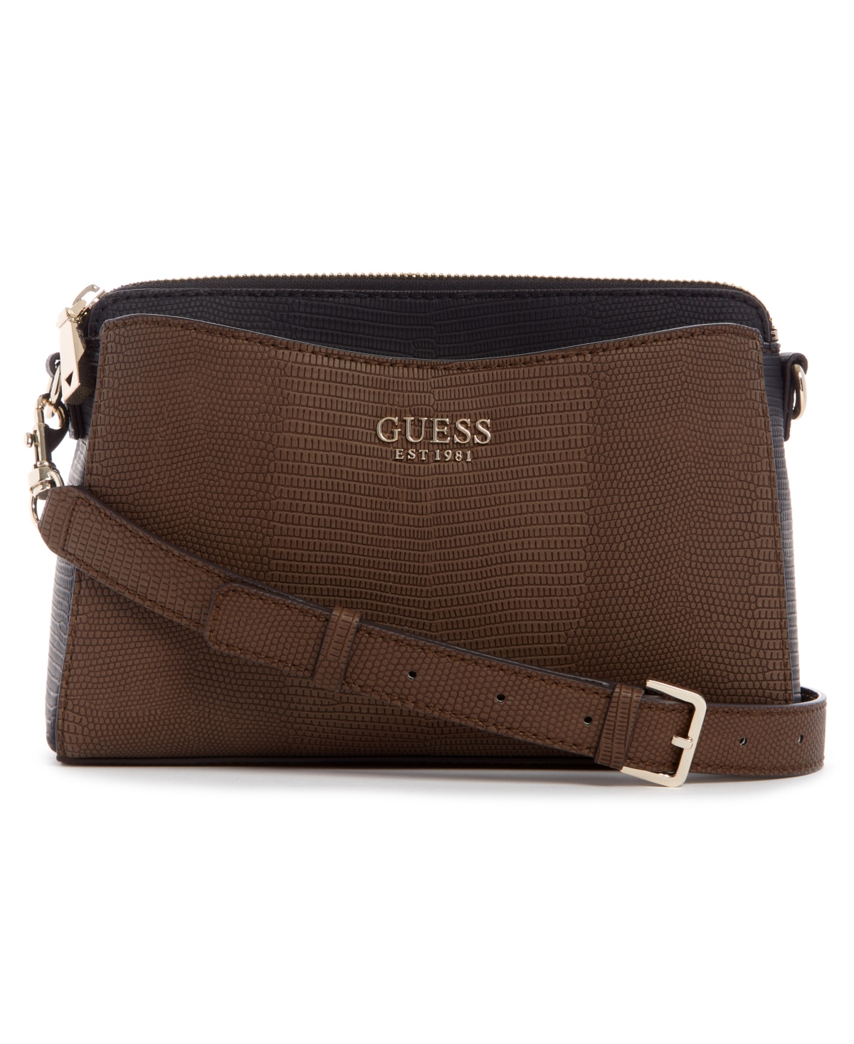 Guess Lyndi Small Triple Compartment Girlfriend Crossbody – Chestnut Multi