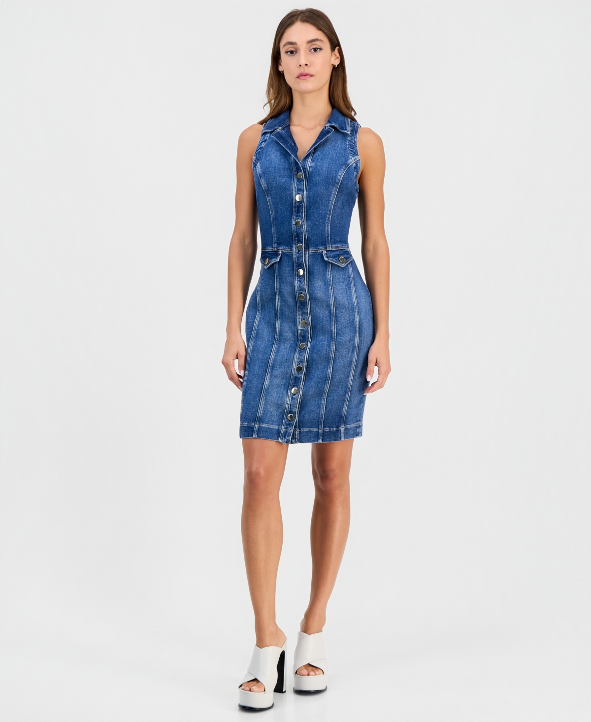 Guess Women’s Destiny Denim Button Front Dress – TWIN BLUES Guess Women’s Destiny Denim Button Front Dress – TWIN BLUES