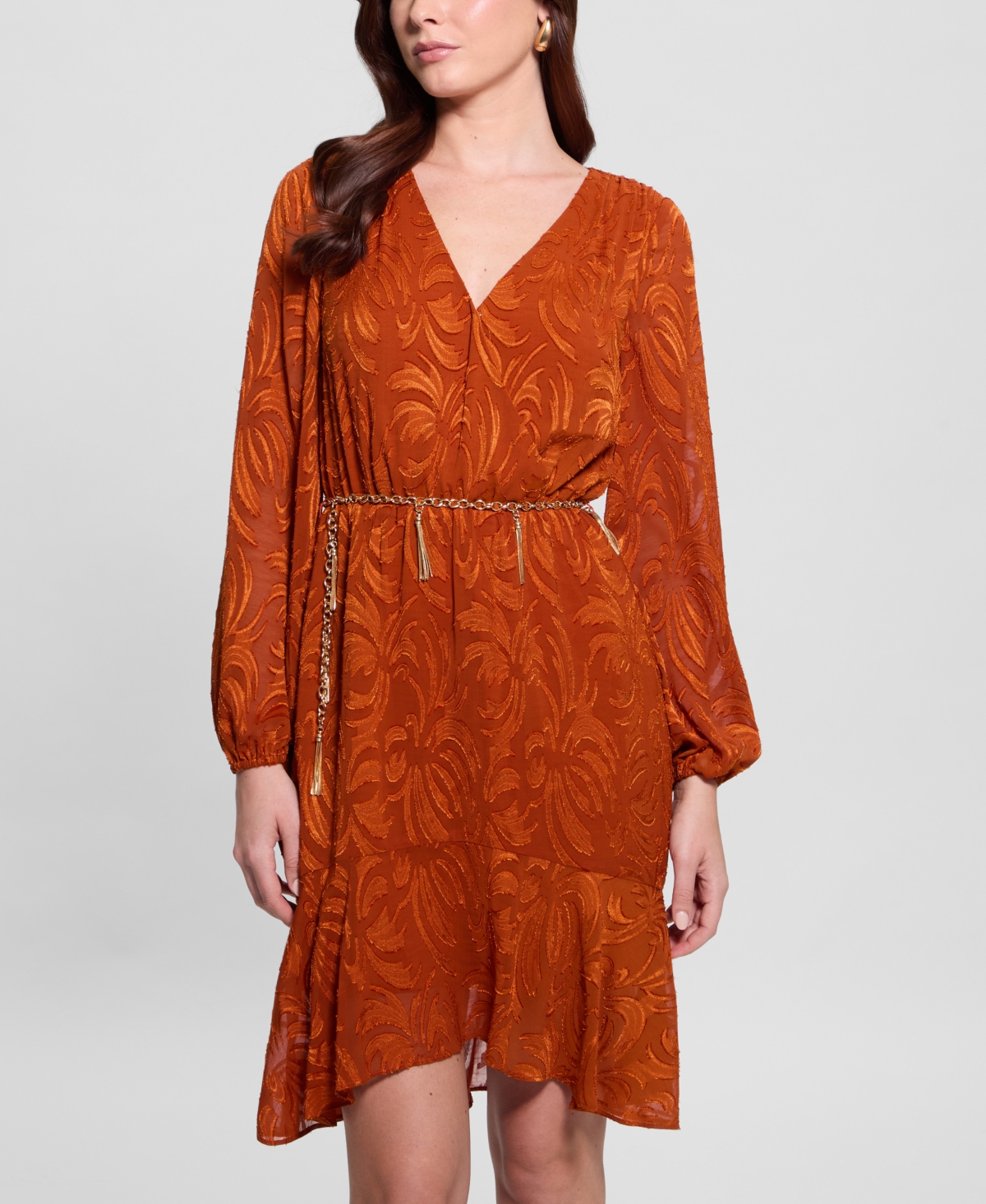 Guess Women’s Deztiny Printed Chiffon A-Line Dress – Orange