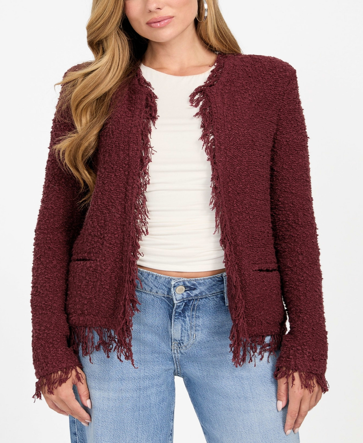 Guess Women’s Kaesi Boucle Jacket – Pure Choco Guess Women’s Kaesi Boucle Jacket – Pure Choco