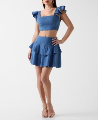 Guess Womens Leah Crop Top Drea Tiered Ruffle Skirt Guess Womens Leah Crop Top Drea Tiered Ruffle Skirt