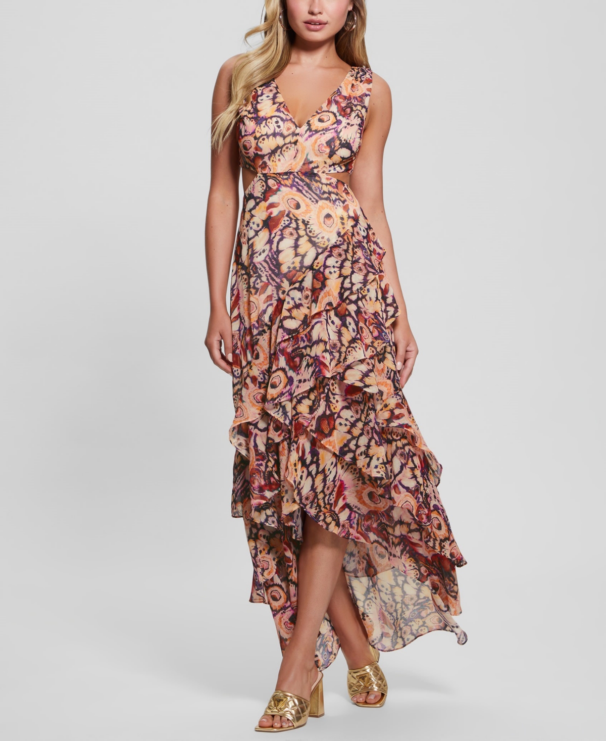 Guess Women’s Ruffled High-Low Chiffon Maxi Dress – Multi Guess Women’s Ruffled High-Low Chiffon Maxi Dress – Multi