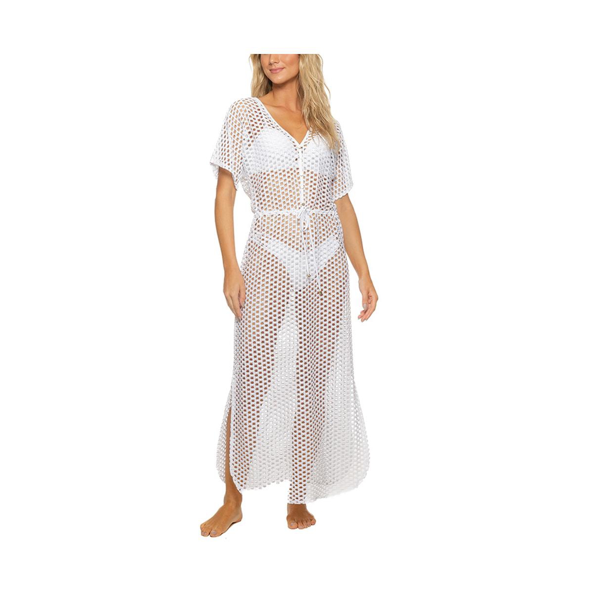 Guria Beachwear Women’s Lattice V Neck Long Dress Cover-up – White