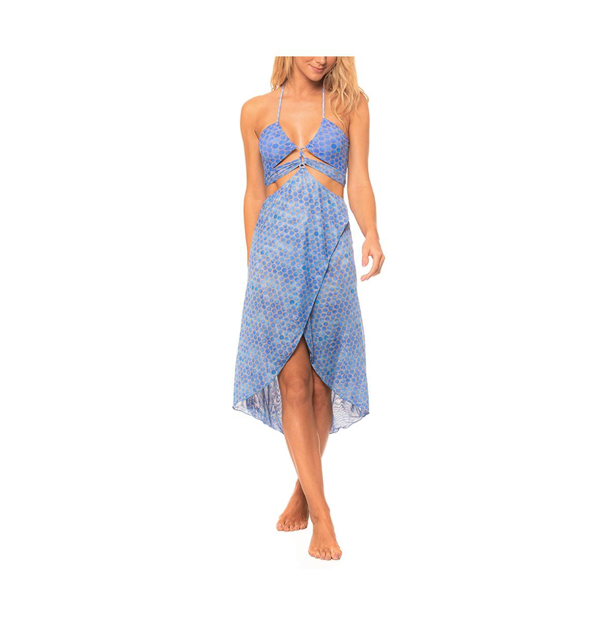Guria Beachwear Women’s Mesh Halter Cut-out High-Low Dress Cover-up – Blue
