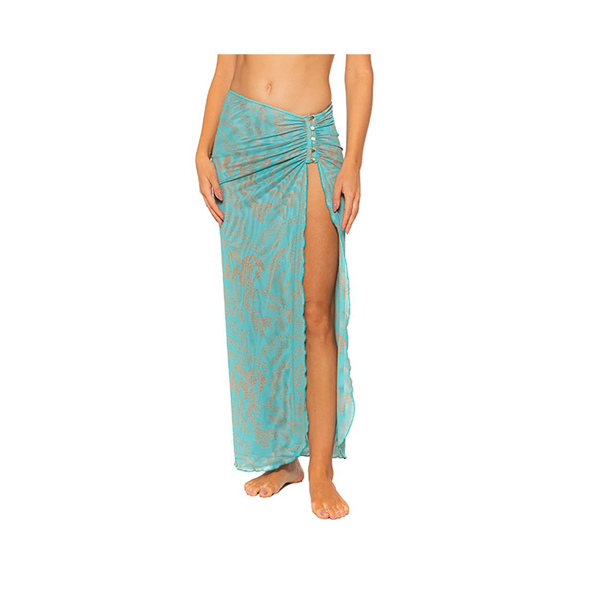 Guria Beachwear Women’s Side Slit Long Skirt Cover-up – Aqua green