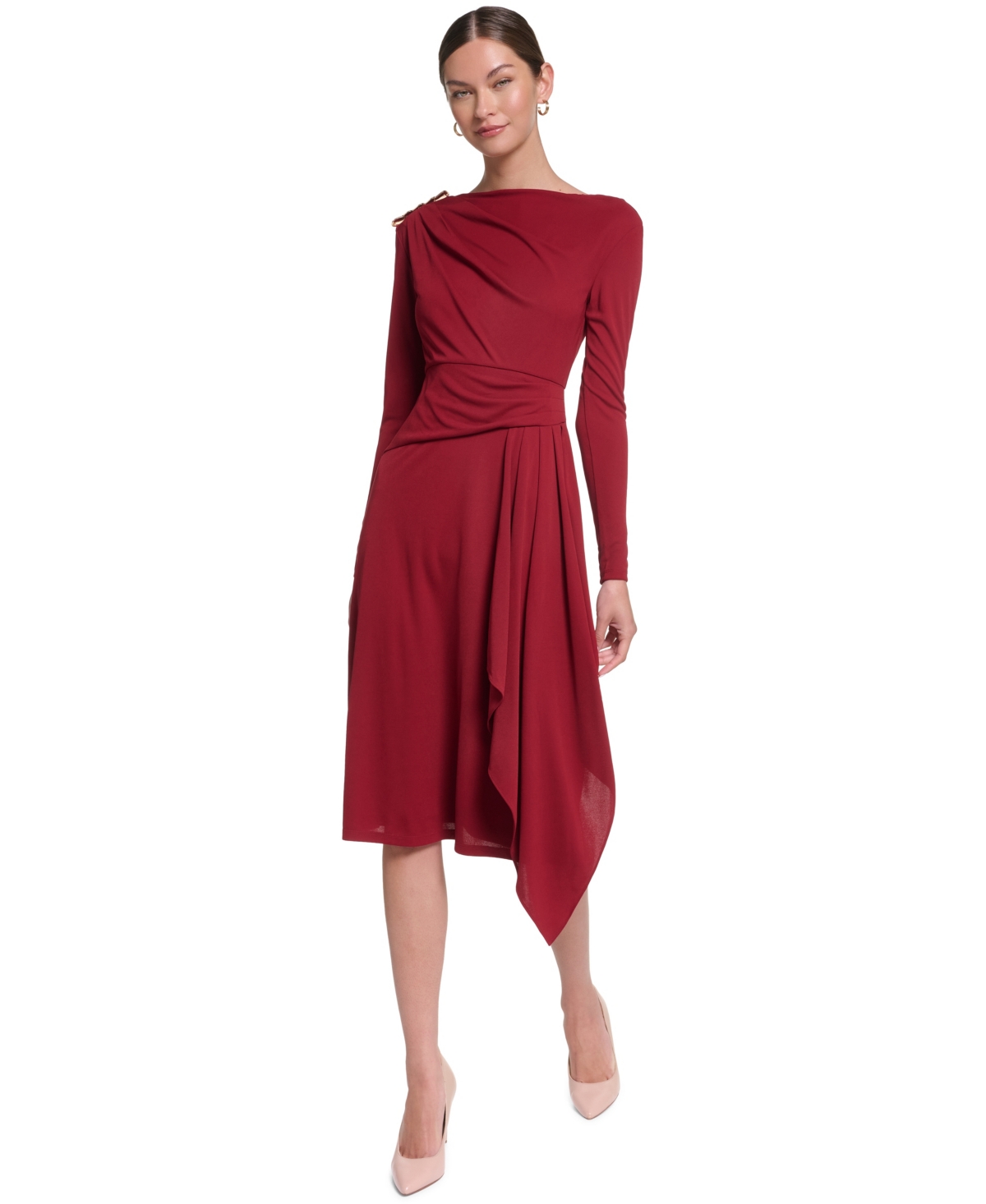 Halston Women’s Boat Neck Jersey Dress – Lava