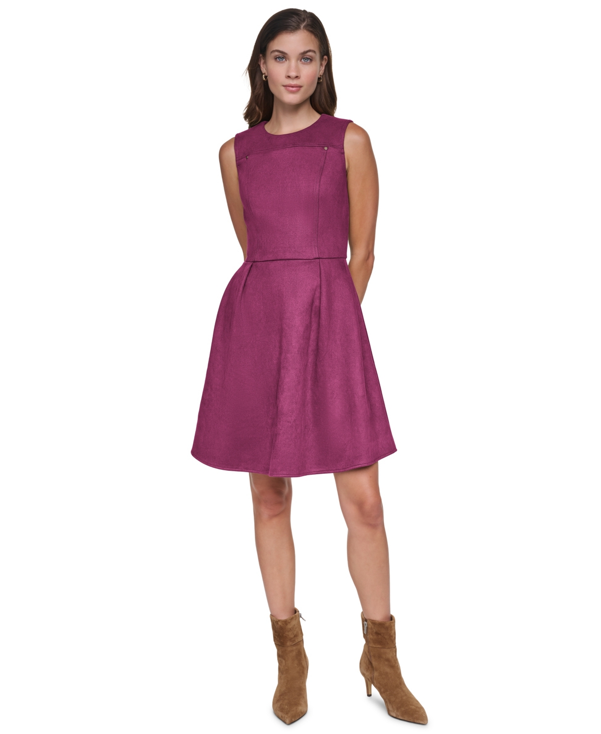 Halston Women’s Crew Neck Fit & Flare Dress – Boysenberry Halston Women’s Crew Neck Fit & Flare Dress – Boysenberry