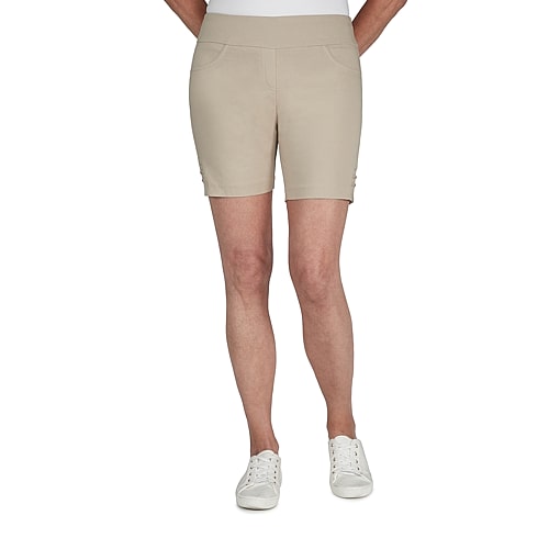 Hearts Of Palm Womens Mid Rise Petite Pull-On Short, 4 Petite, Beige