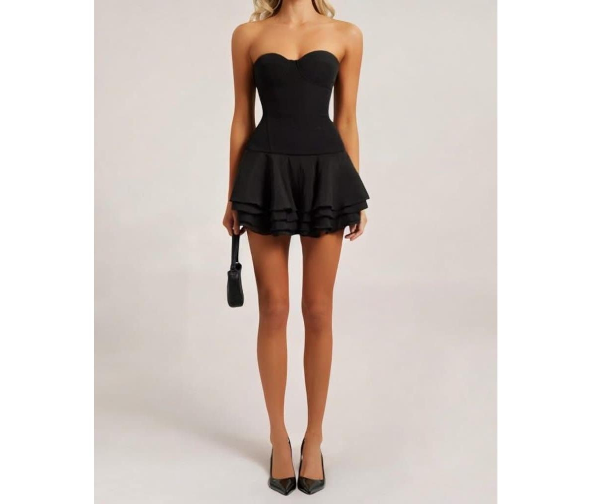 Heiress Beverly Hills Women’s Corset Chiffon Flared Mini Dress – Black Heiress Beverly Hills Women’s Corset Chiffon Flared Mini Dress – Black