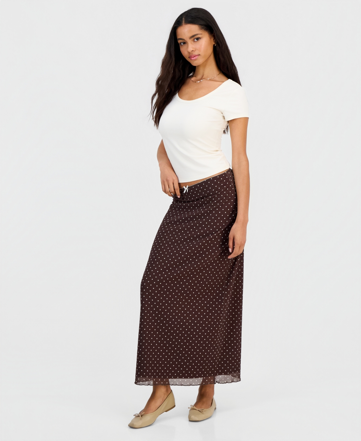 Hippie Rose Juniors’ Printed Mesh Midi Skirt – Chocolate Brown Hippie Rose Juniors’ Printed Mesh Midi Skirt – Chocolate Brown