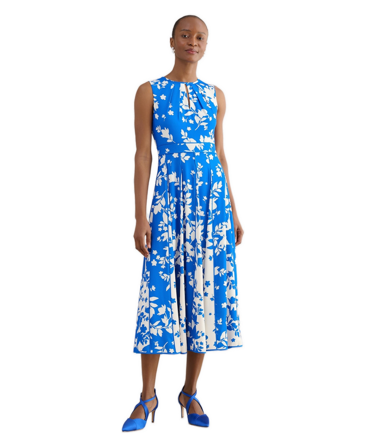 Hobbs London Women’s Angelica Pleated Fit-Flare Midi Dress – Blue Hobbs London Women’s Angelica Pleated Fit-Flare Midi Dress – Blue