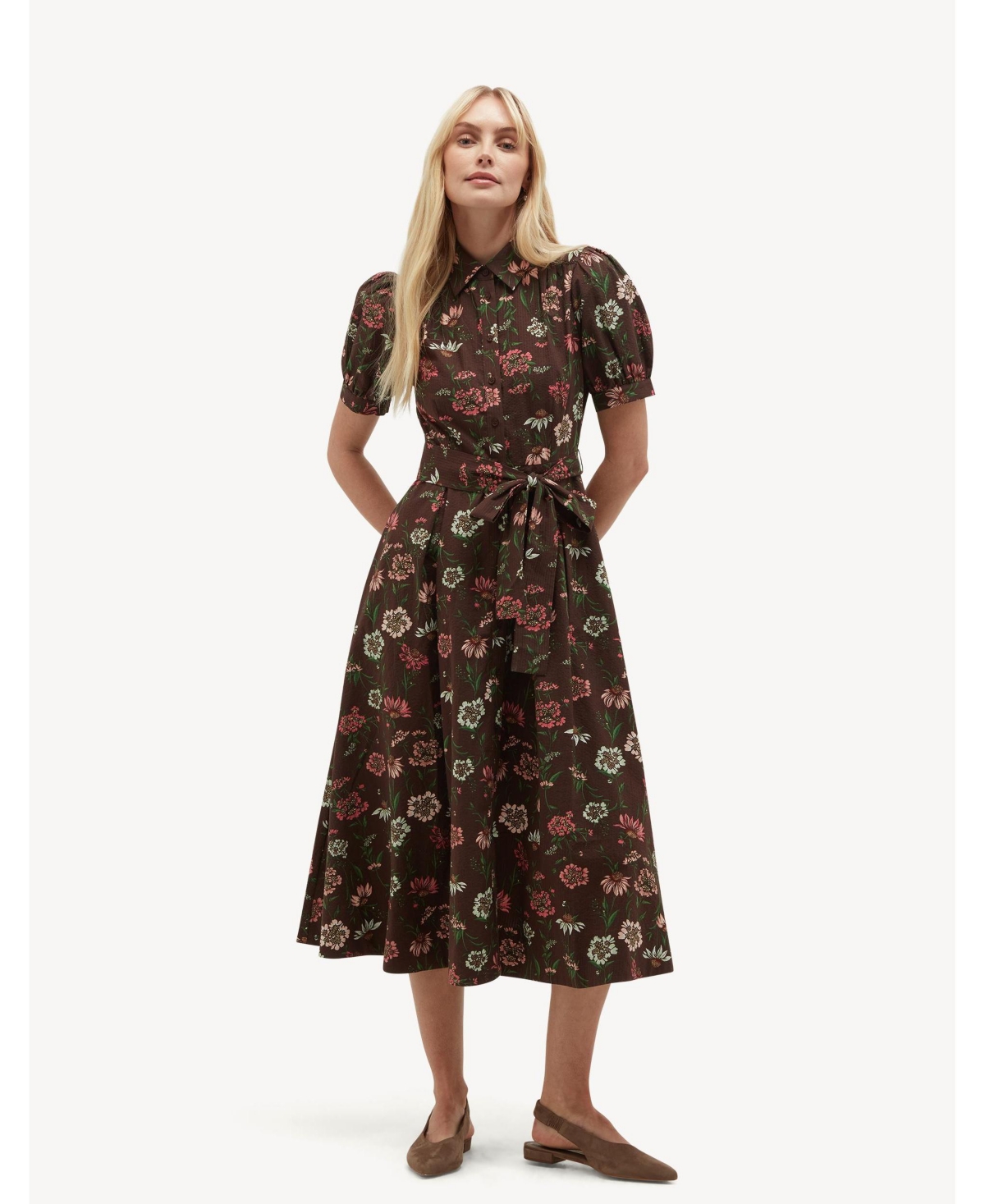 Hobbs London Women’s Carly Fit Flare Midi Dress – Brownmulti