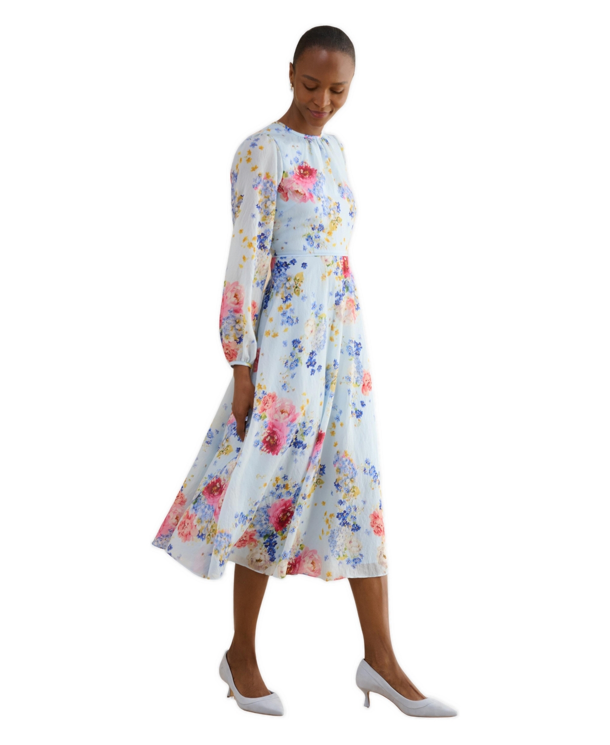 Hobbs London Women’s Constance Floral Midi Dress – Palebluemulti