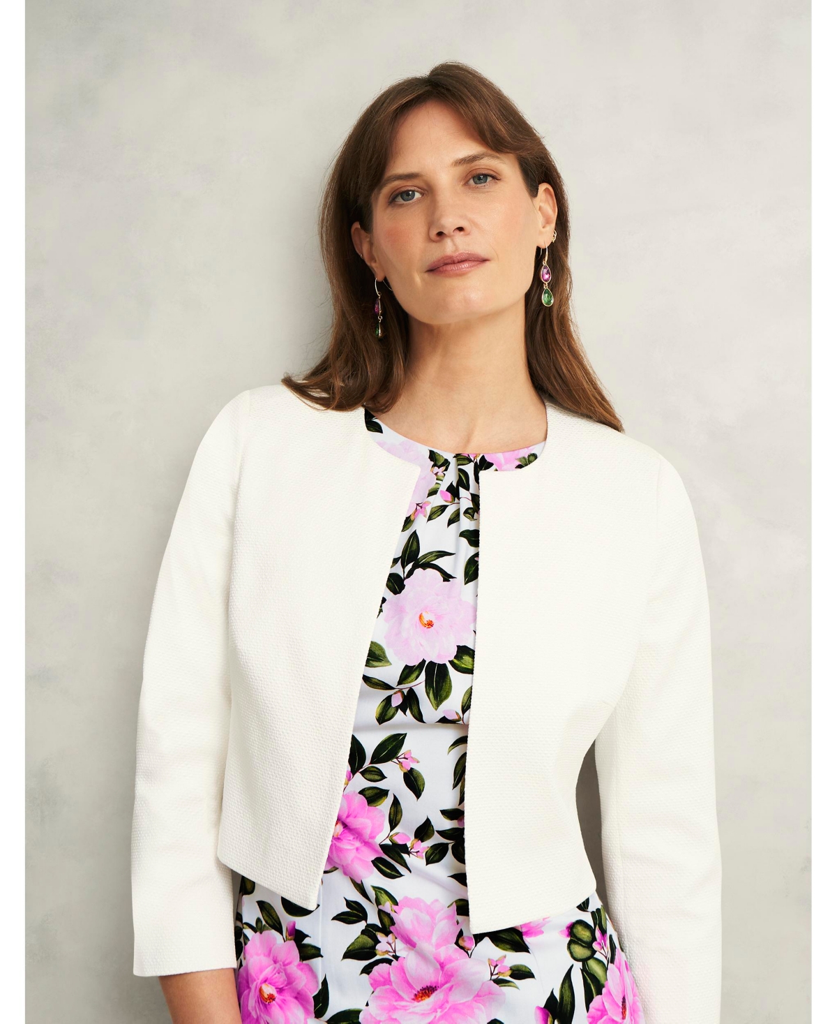 Hobbs London Women’s Elize Cropped 3/4 Sleeve Occasion Jacket – Ivory