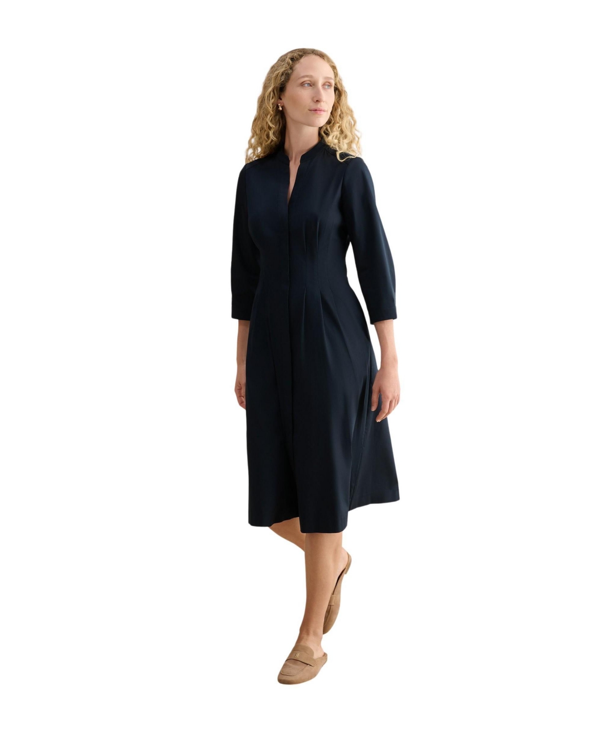 Hobbs London Women’s Emmaline 3/4 Sleeve V-Neck Midi Dress – Navy