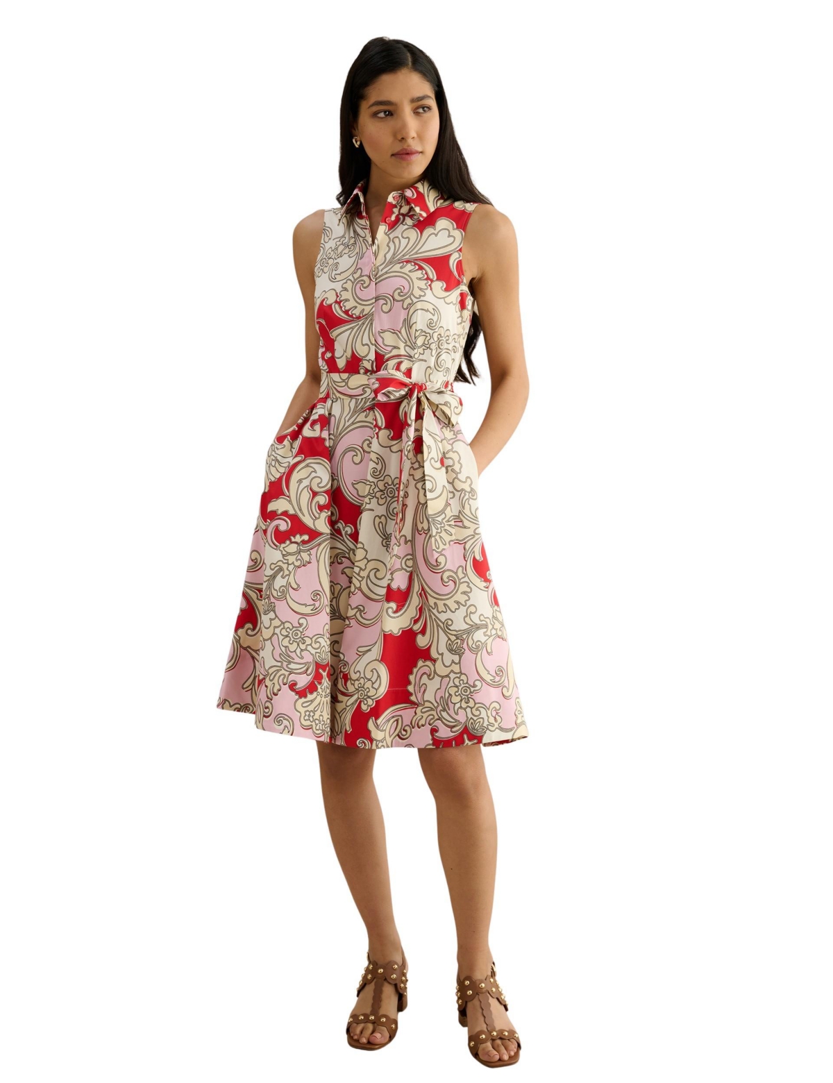 Hobbs London Women’s Hattie Pleated Tie-Waist Midi Dress – Redmulti Hobbs London Women’s Hattie Pleated Tie-Waist Midi Dress – Redmulti