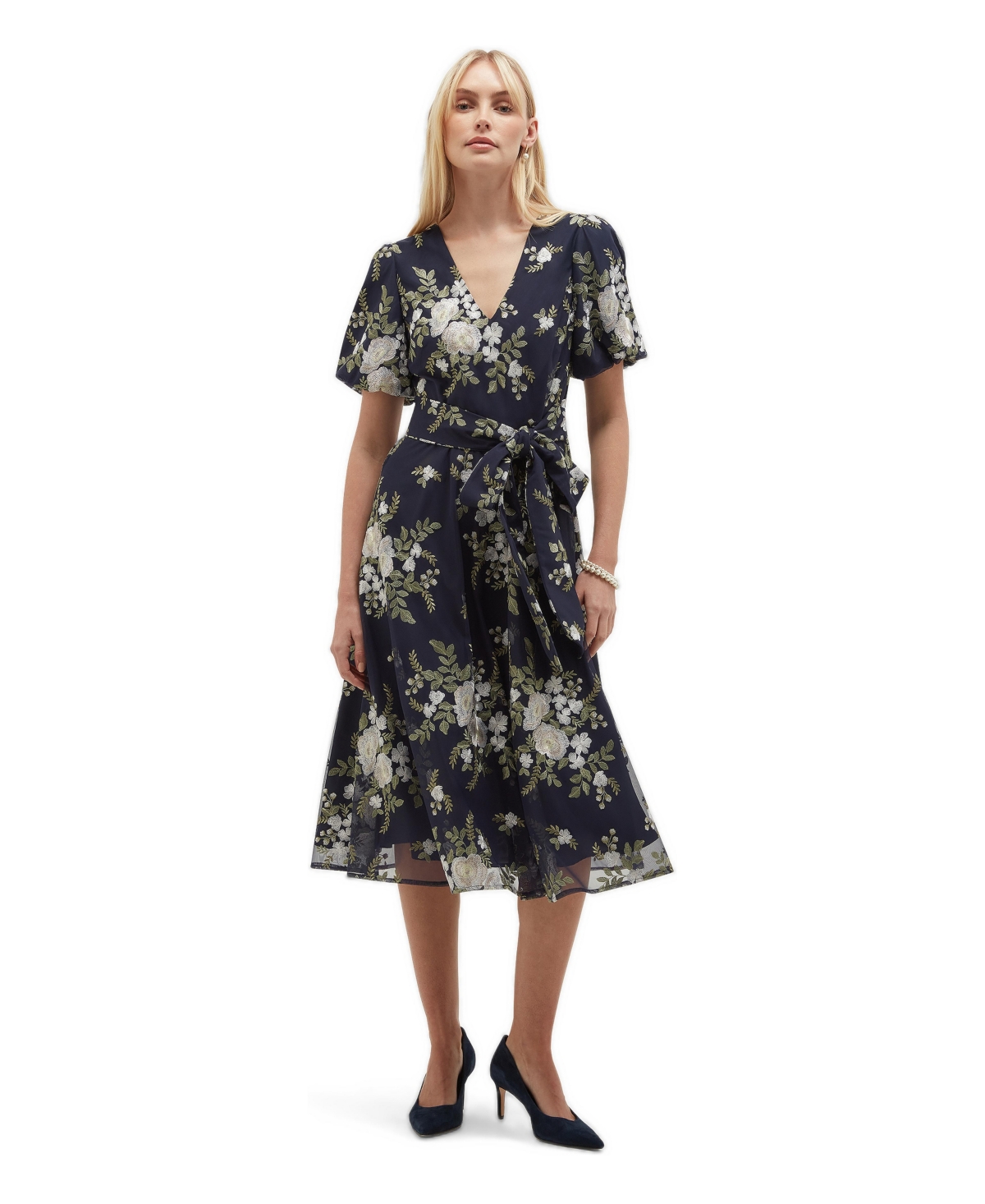 Hobbs London Women’s Ira Embroidered V-Neck Midi Dress – Midnightivory Hobbs London Women’s Ira Embroidered V-Neck Midi Dress – Midnightivory