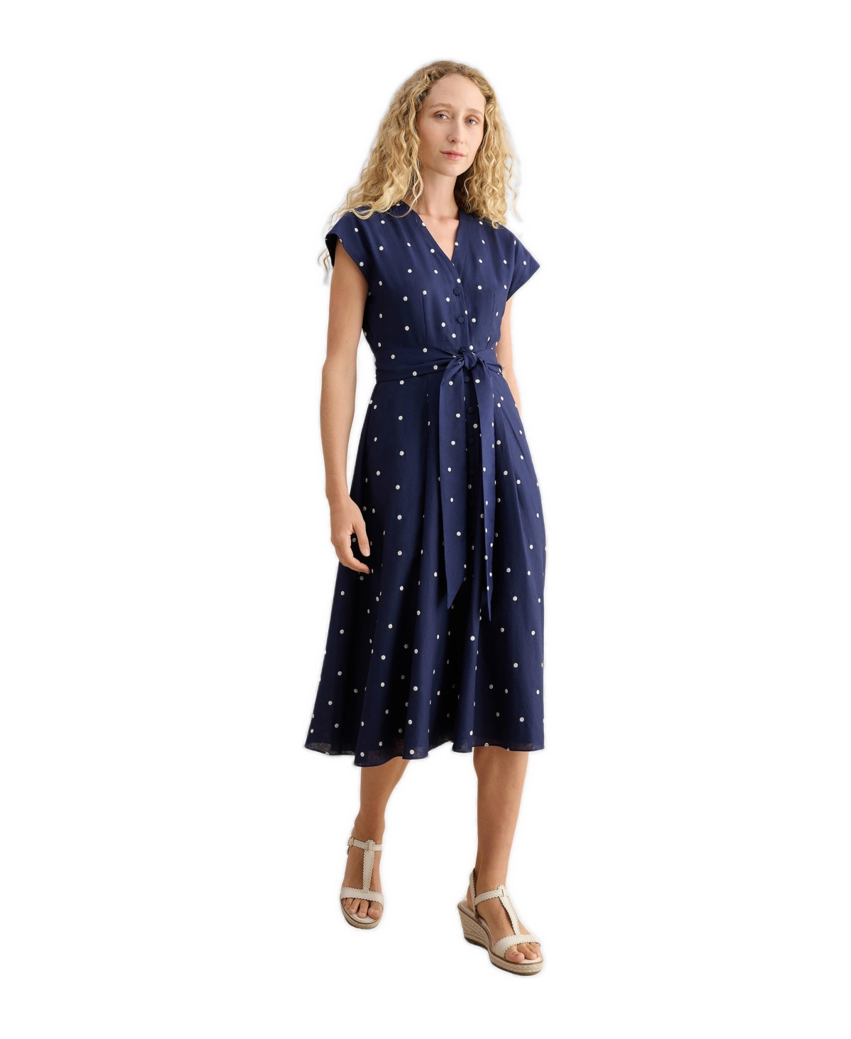 Hobbs London Women’s Samantha Polka Dot Midi Dress – Midnightivory