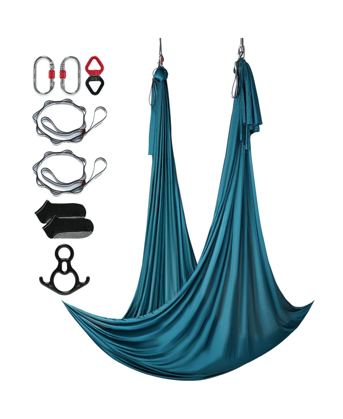 Hongge 11-Yard Aerial Silk Yoga Hammock Kit with Rigging Hardware – Deep green nylon