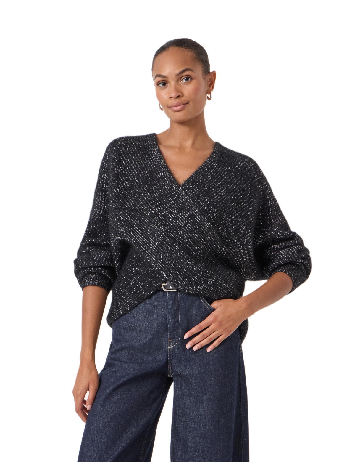 Hush Women’s Betty Wool Blend Metallic Sweater – Silver metallic