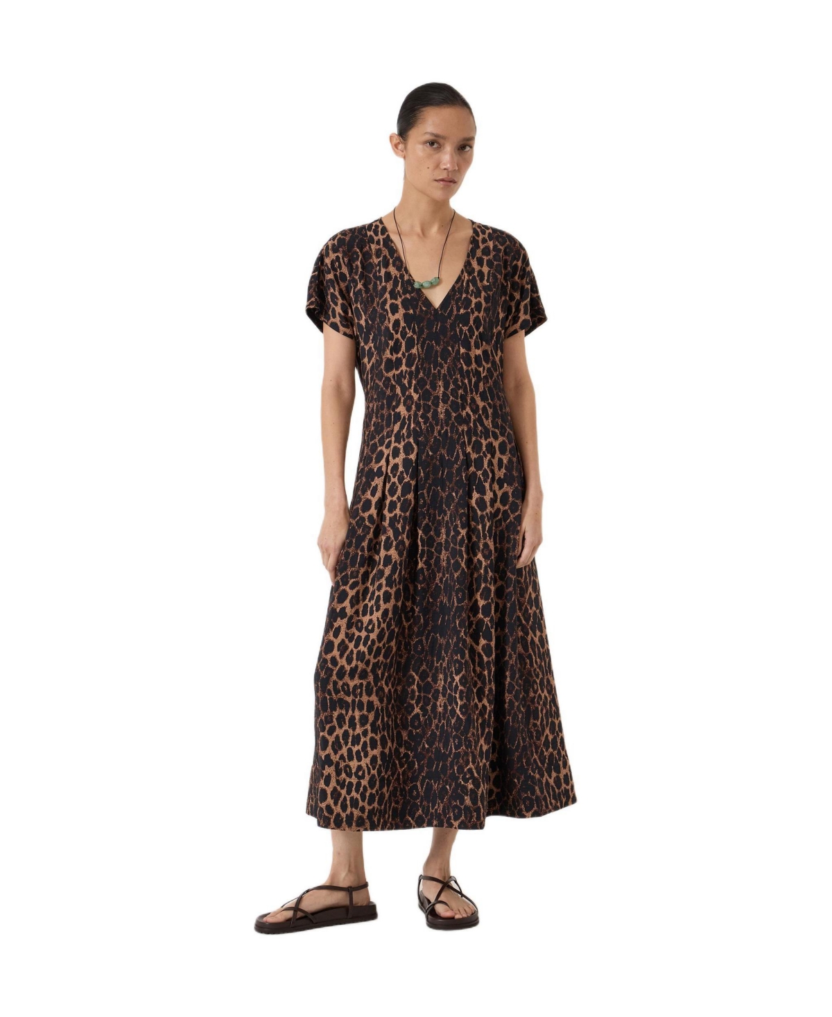 Hush Women’s Bronte Pleated Air Flow Midi Dress – Natural leopard brown Hush Women’s Bronte Pleated Air Flow Midi Dress – Natural leopard brown