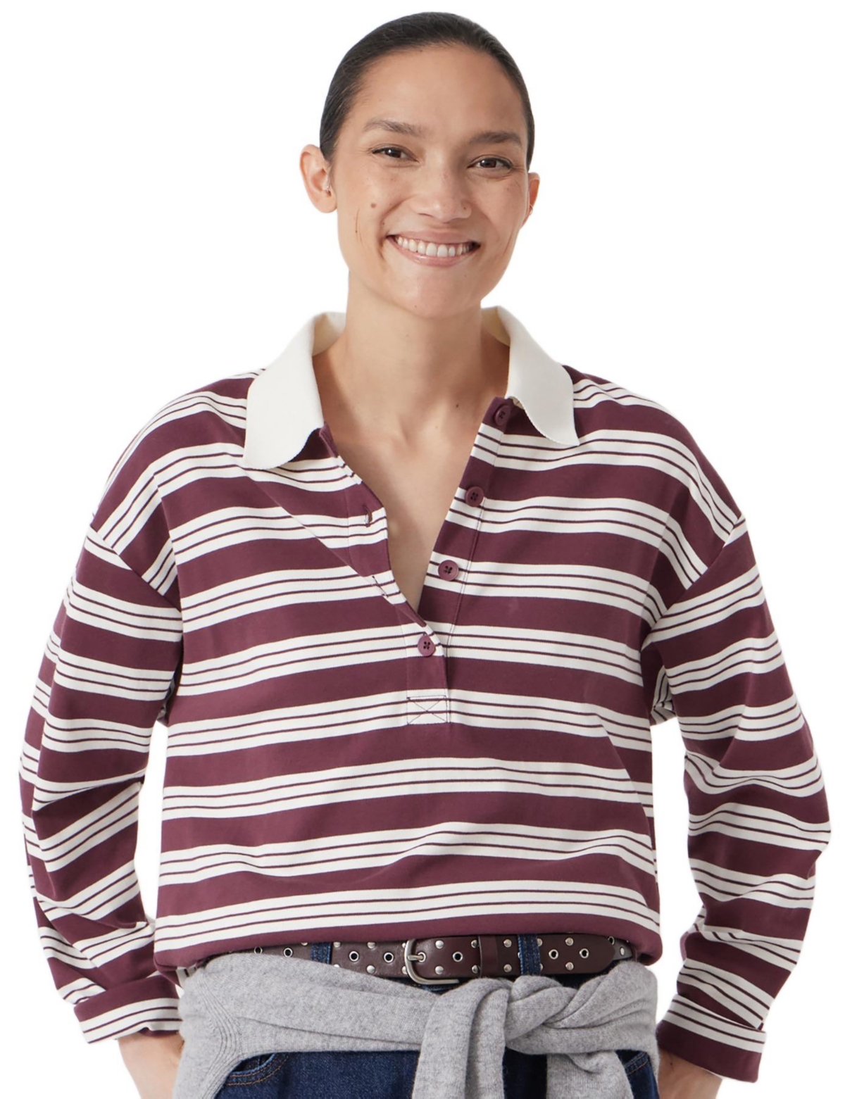 Hush Women’s Cotton Striped Polo Top – Brown stripe Hush Women’s Cotton Striped Polo Top – Brown stripe