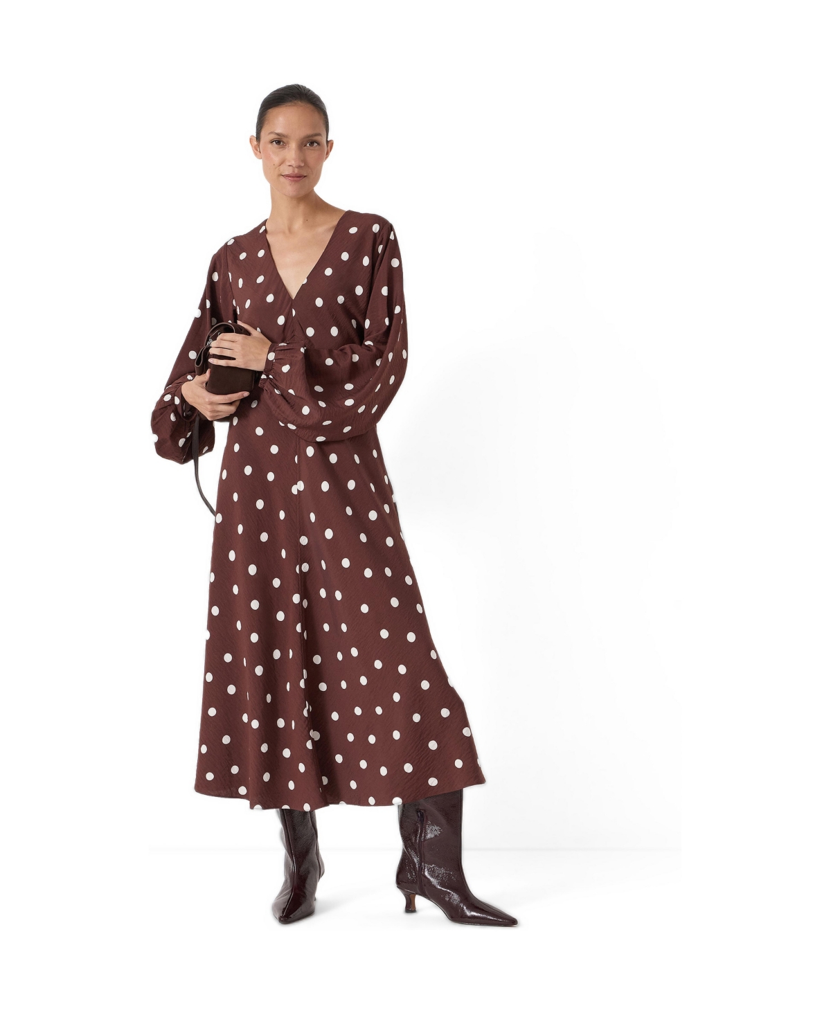 Hush Women’s Grace V-Neck Long Sleeve Dress – Polka dot brown Hush Women’s Grace V-Neck Long Sleeve Dress – Polka dot brown