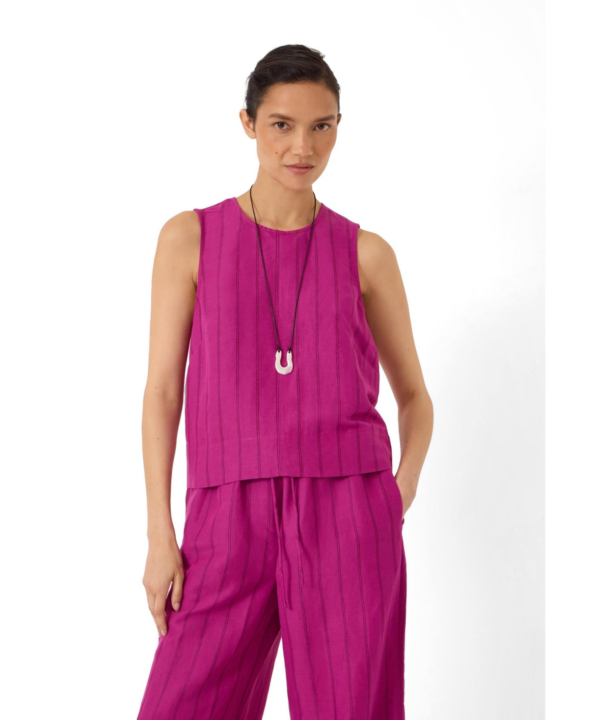 Hush Women’s Vera Stripe Linen-Blend Sleeveless Shell Top – Orchid stripe pink