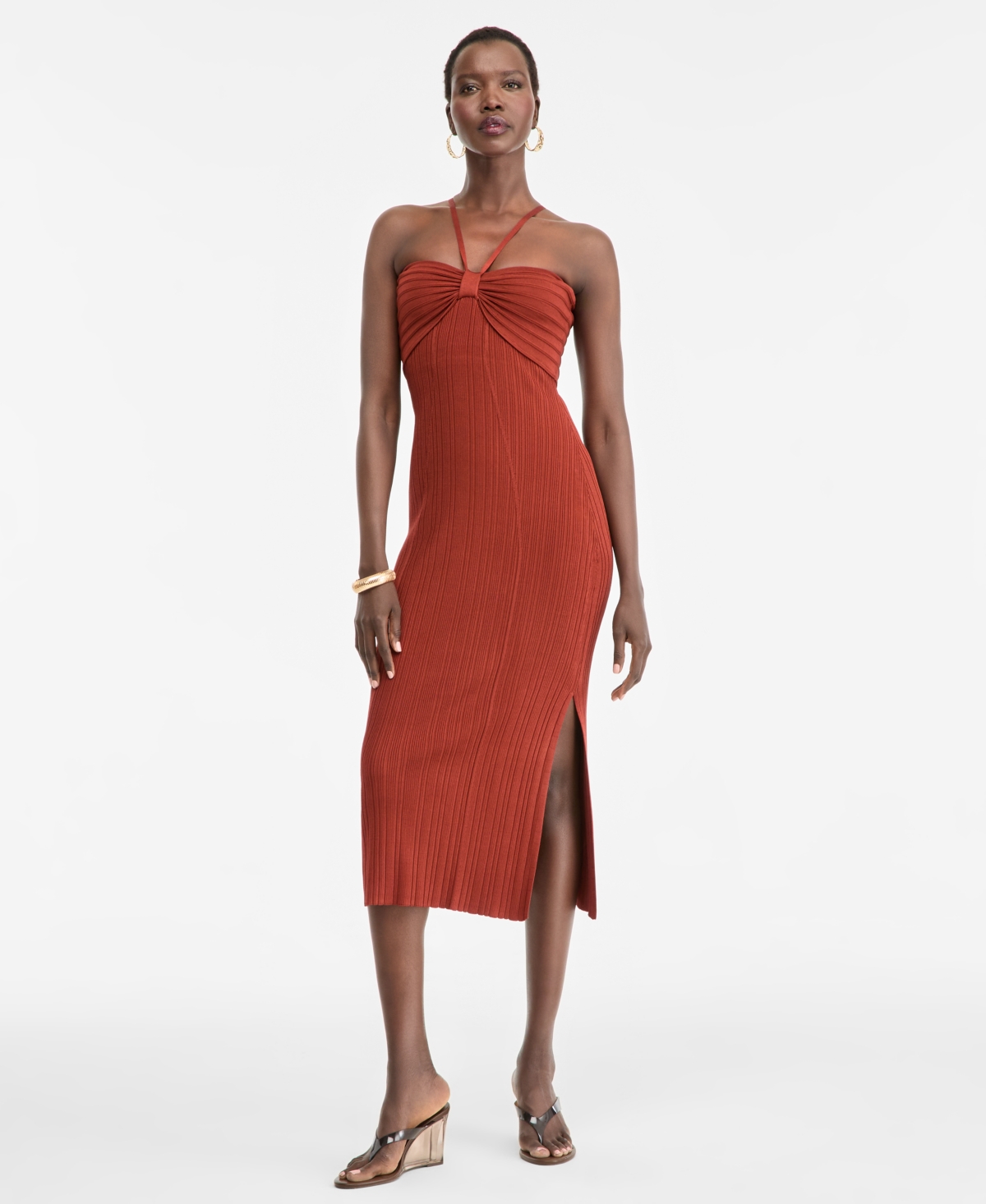 I.n.c. International Concepts Women’s Halter Sweater Dress, Macy’s Exclusive – Copper Rust