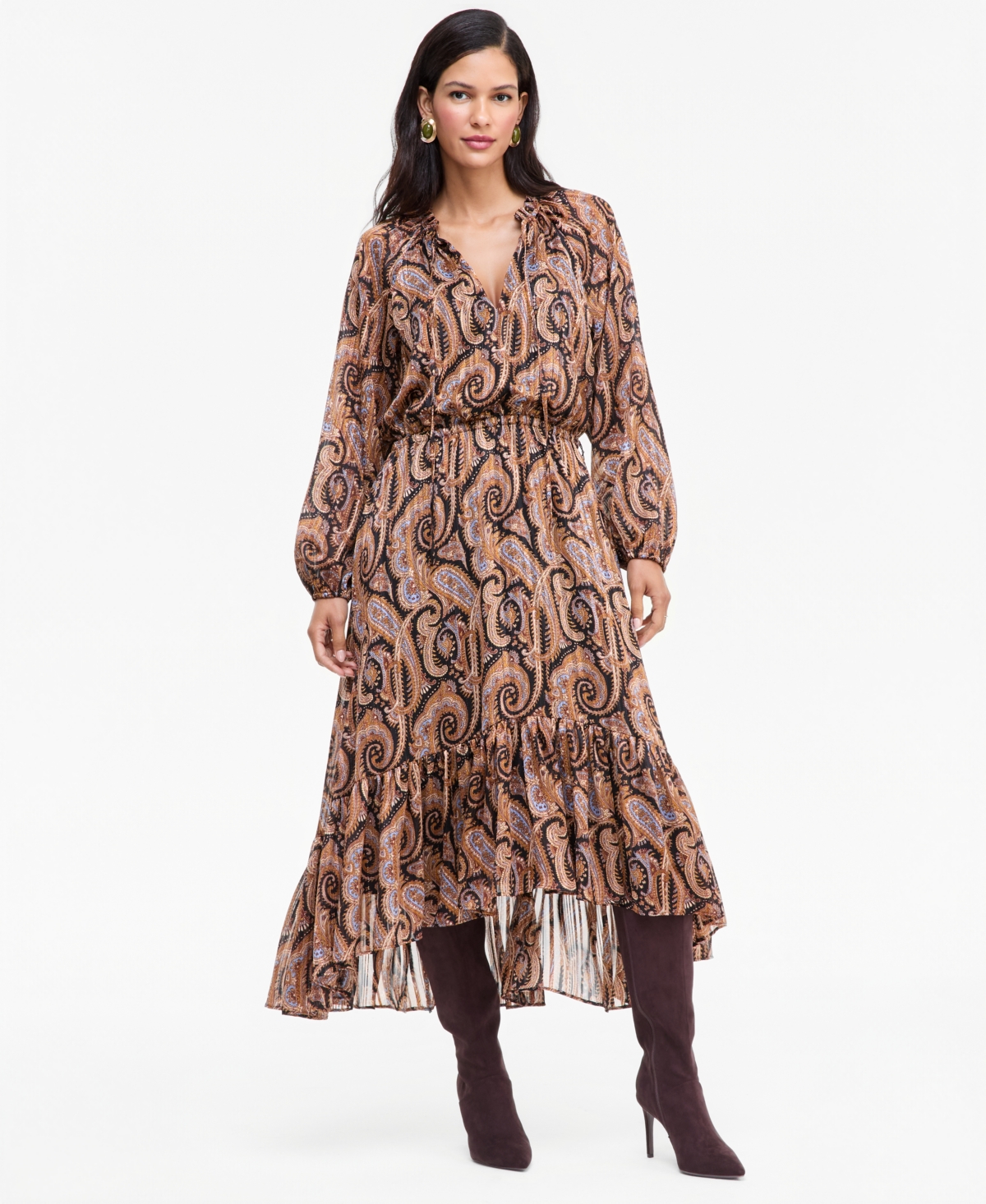 I.n.c. International Concepts Women’s Long-Sleeve Printed High-Low Dress, Macy’s Exclusive – Helena Paisley