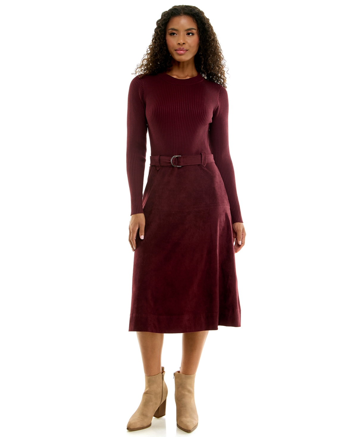 Invitee Women’s Mock Neck Long-Sleeve A-Line Sweater Dress – Wine Invitee Women’s Mock Neck Long-Sleeve A-Line Sweater Dress – Wine