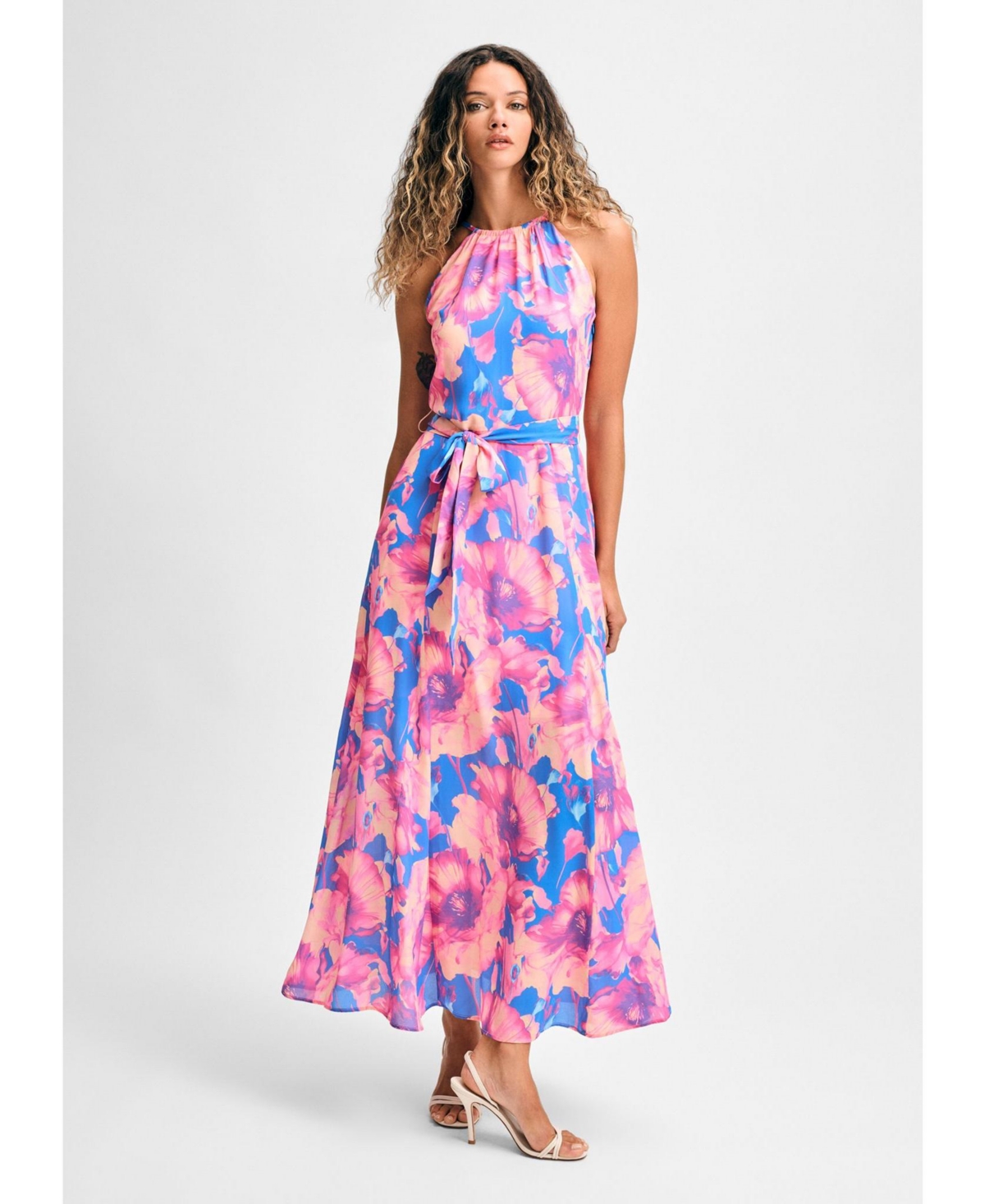 Isaac Mizrahi Women’s Halter Tie Waist Ankle Length Dress – Blue multi Isaac Mizrahi Women’s Halter Tie Waist Ankle Length Dress – Blue multi