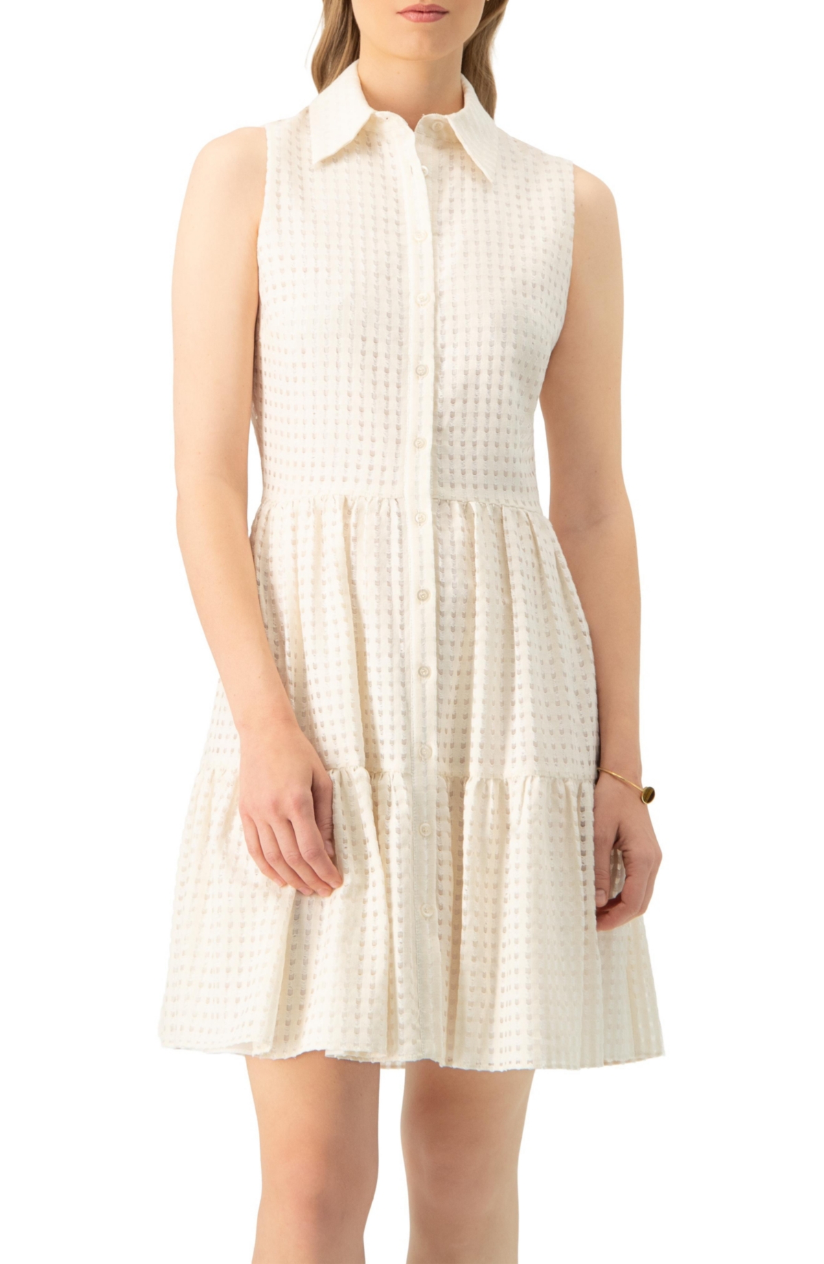 Ivonne Women’s Button-Up Sleeveless A-Line Knit Dress – Ivory