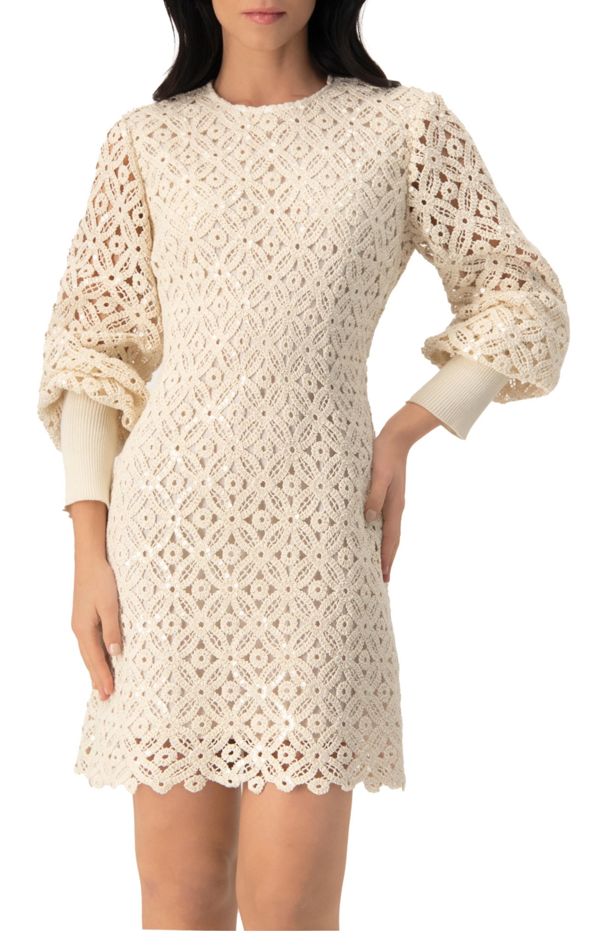 Ivonne Women’s Embroidered Crochet Mini Dress with Sequin Detailing – Natural Ivonne Women’s Embroidered Crochet Mini Dress with Sequin Detailing – Natural