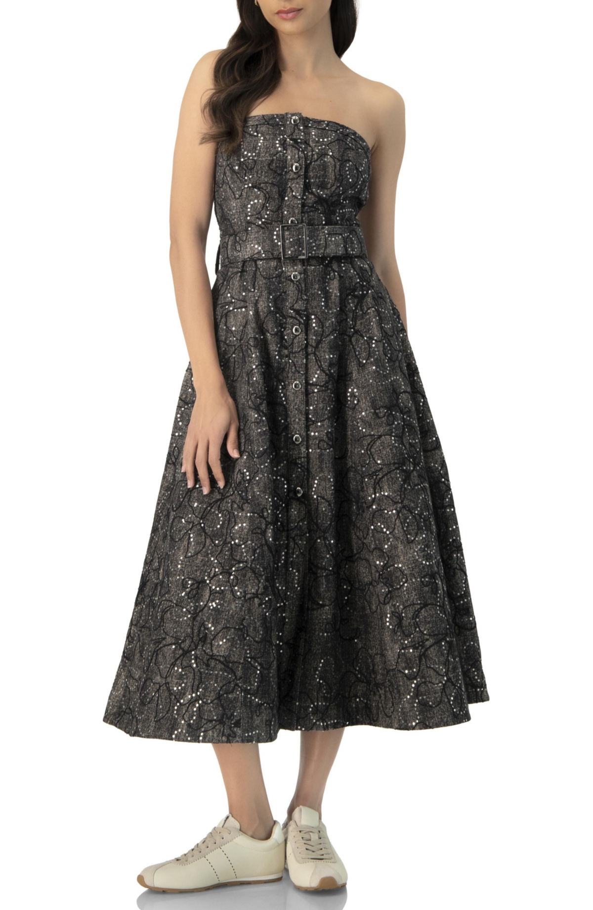Ivonne Women’s Fantasy Denim Midi Strapless Dress – Black Ivonne Women’s Fantasy Denim Midi Strapless Dress – Black
