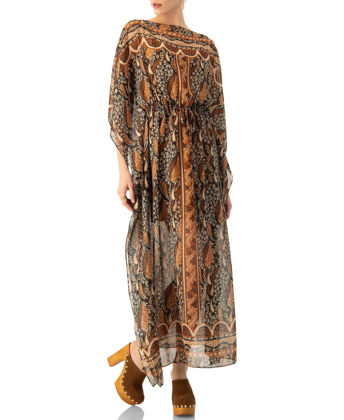 Ivonne Women’s Long Batwing Sleeve Dress – Brown