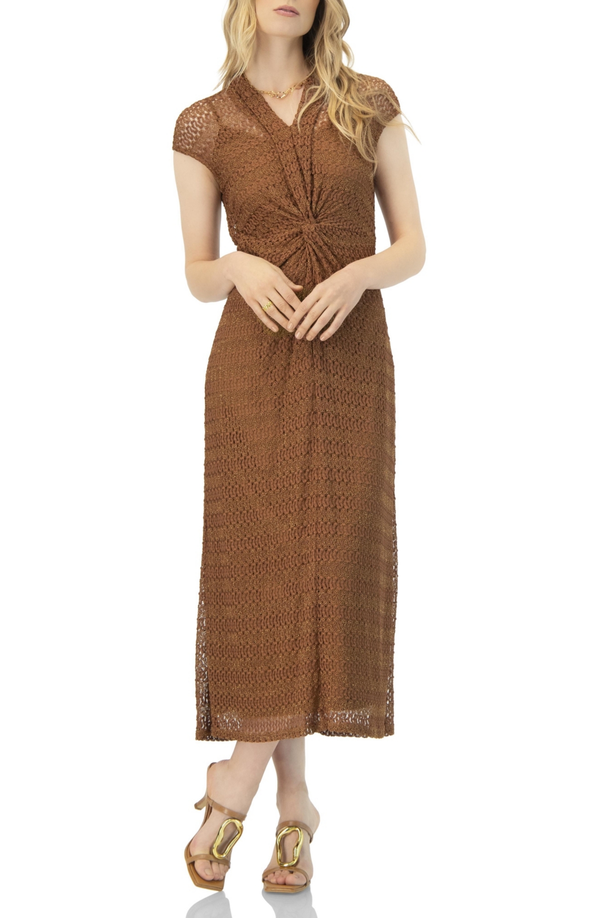 Ivonne Women’s Long Knitted Off-Shoulder Dress – Brown