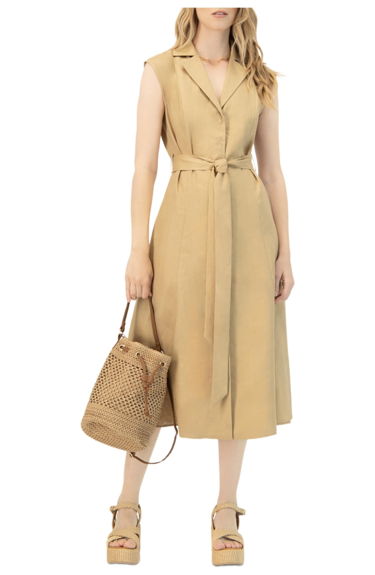 Ivonne Women’s Long Linen Dress with Waist Tie – Beige Ivonne Women’s Long Linen Dress with Waist Tie – Beige