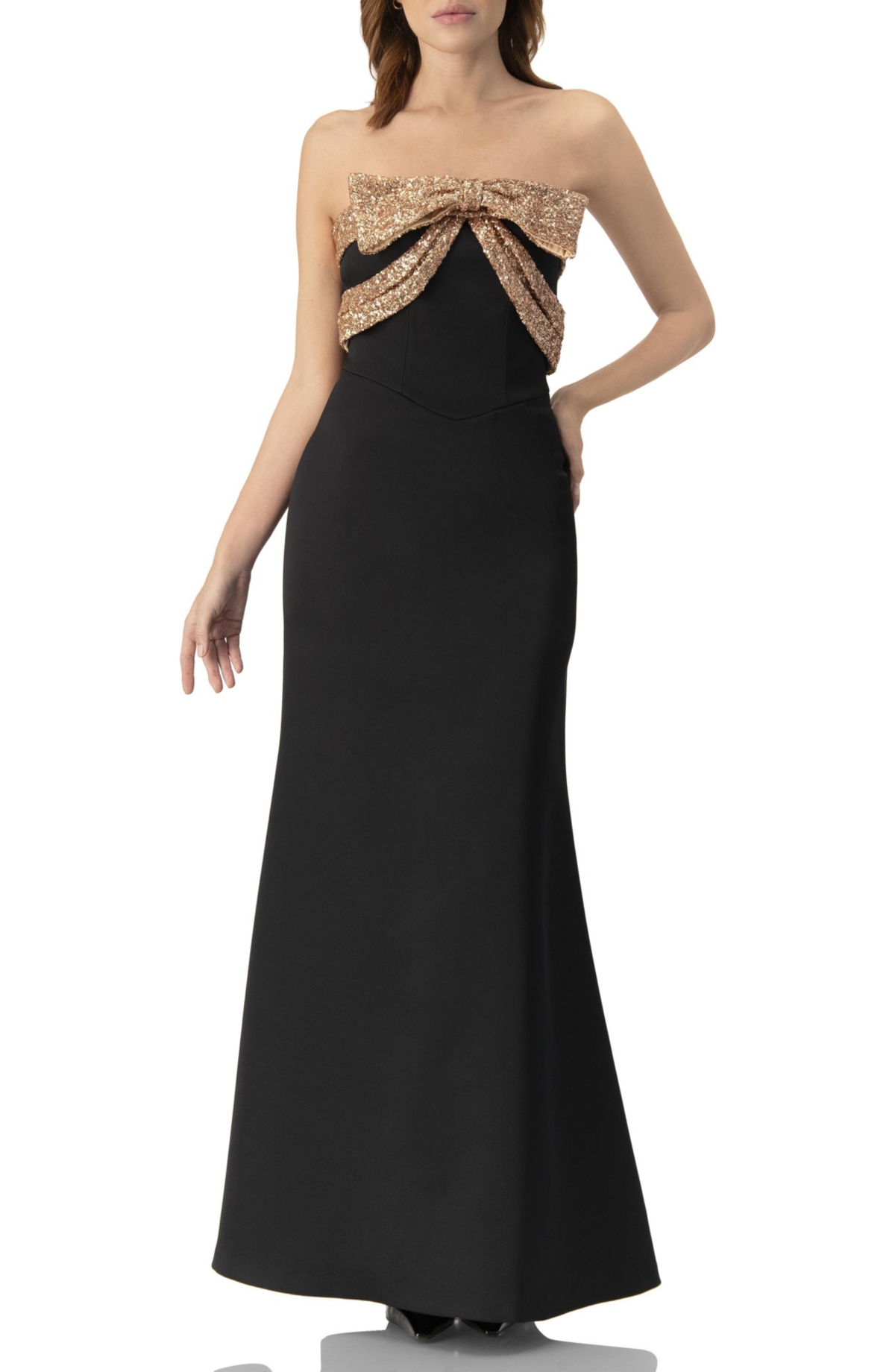 Ivonne Women’s Long Strapless Dress with Sequin Bow – Black Ivonne Women’s Long Strapless Dress with Sequin Bow – Black