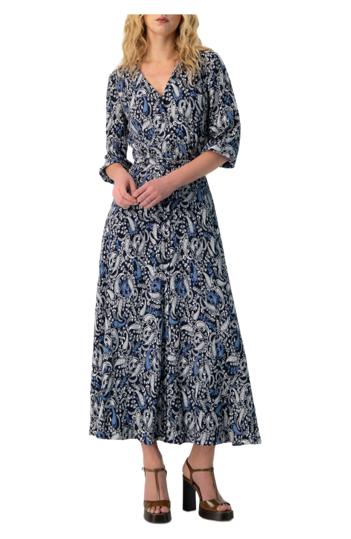 Ivonne Women’s Paisley V-Neck Maxi Dress – Navy blue Ivonne Women’s Paisley V-Neck Maxi Dress – Navy blue