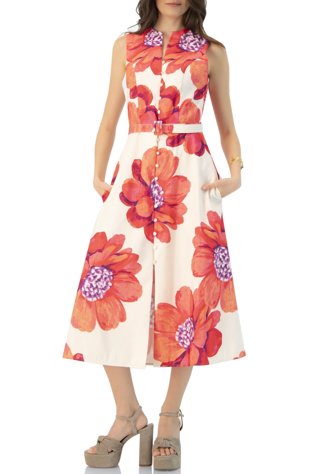 Ivonne Women’s Printed Jacquard Sleeveless Midi Dress – Ivory Ivonne Women’s Printed Jacquard Sleeveless Midi Dress – Ivory
