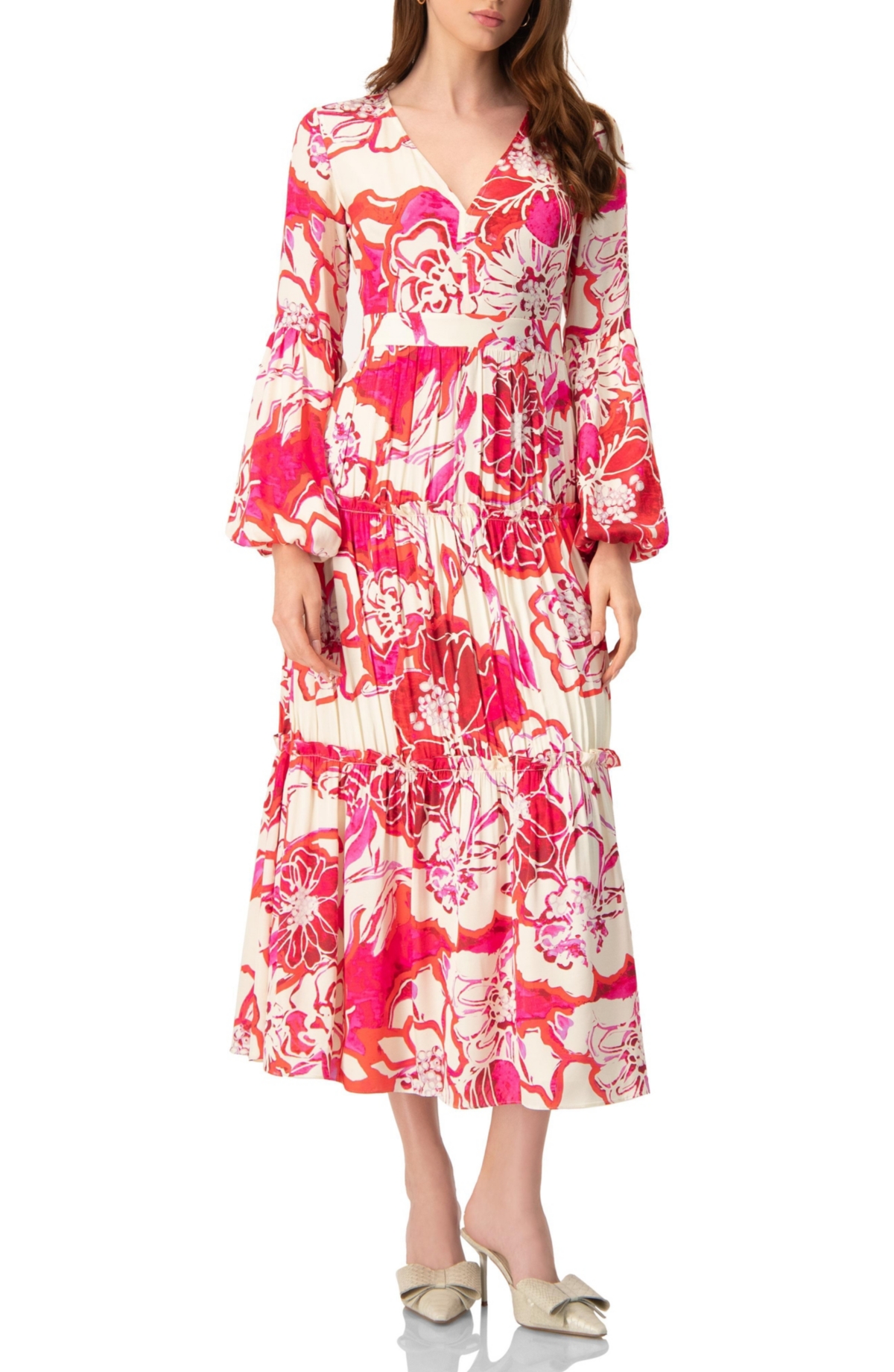 Ivonne Women’s Puff Sleeve Floral Maxi Dress – Open pink