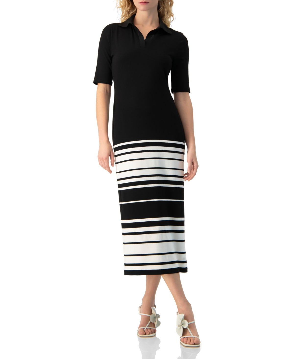 Ivonne Women’s Ribbed-Knit Colorblock-Stripe Fitted Midi Dress – Black Ivonne Women’s Ribbed-Knit Colorblock-Stripe Fitted Midi Dress – Black
