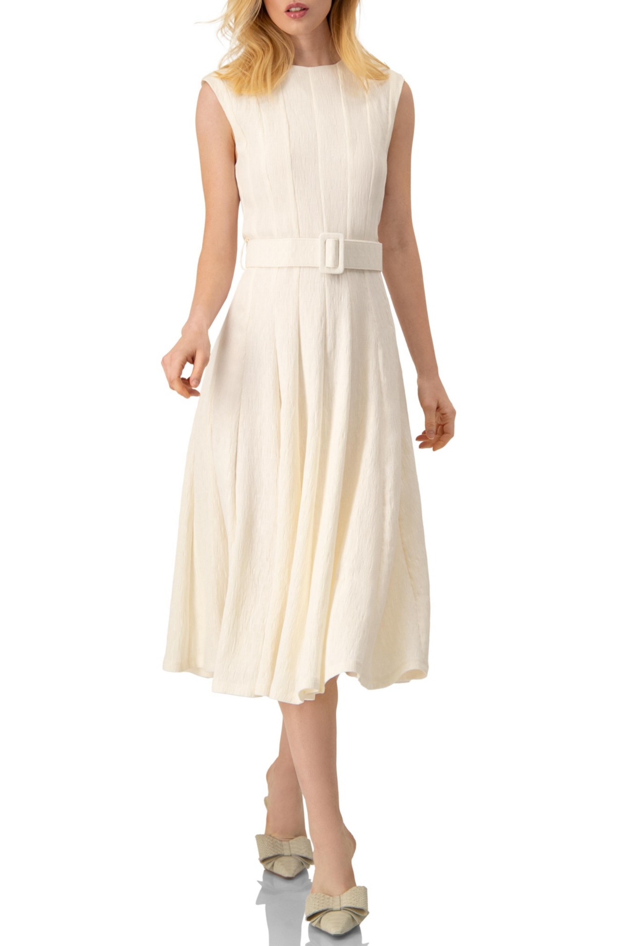 Ivonne Women’s Sleeveless Midi Dress with Belt – Natural Ivonne Women’s Sleeveless Midi Dress with Belt – Natural