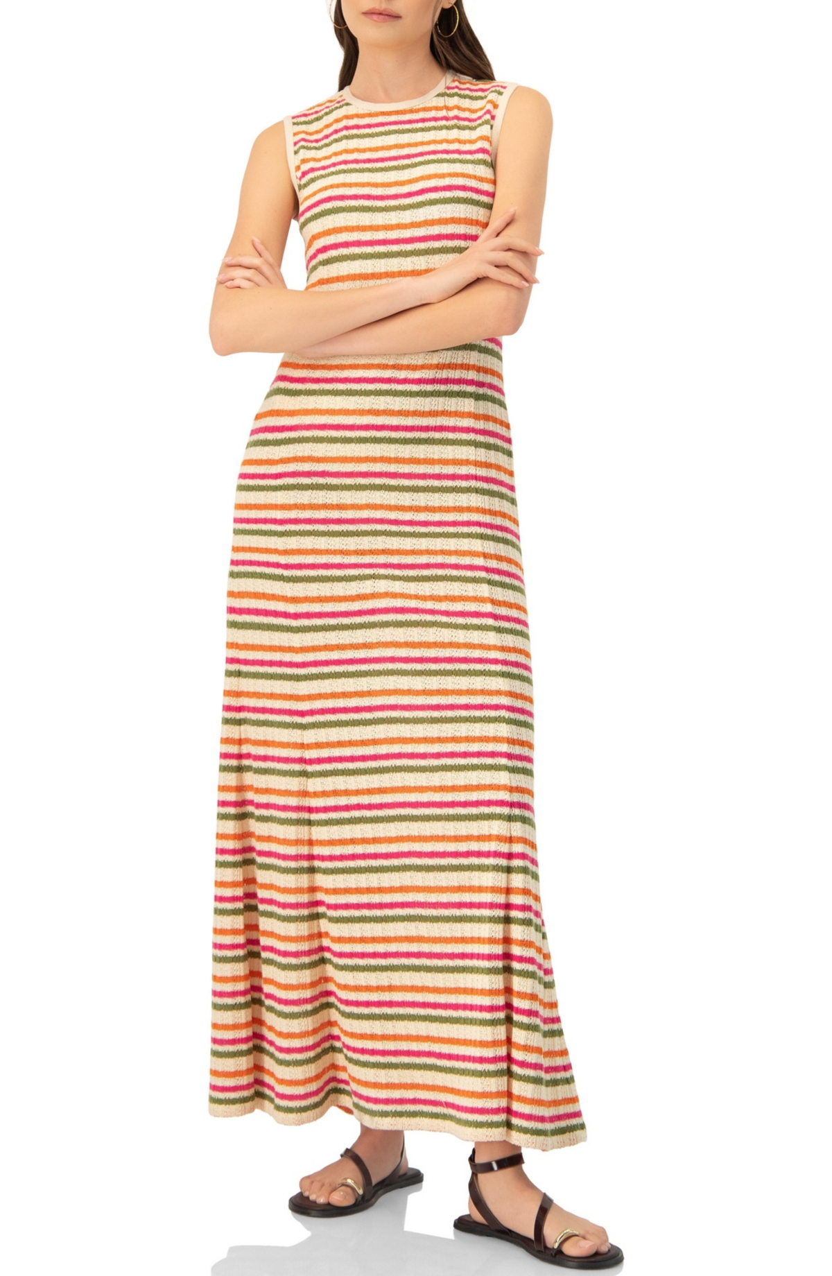 Ivonne Women’s Sleeveless Striped Knit Maxi Dress – Multicolor-ivory