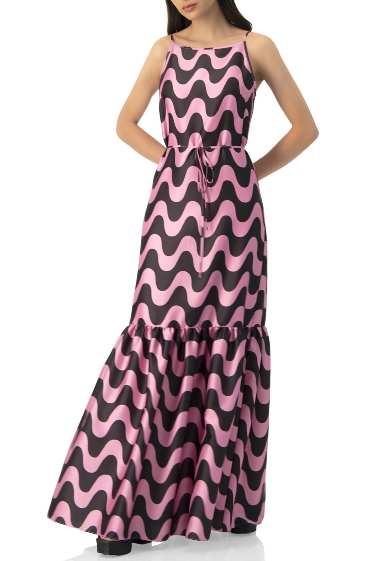 Ivonne Women’s Sleeveless Wave Print Maxi Dress – Pink Ivonne Women’s Sleeveless Wave Print Maxi Dress – Pink