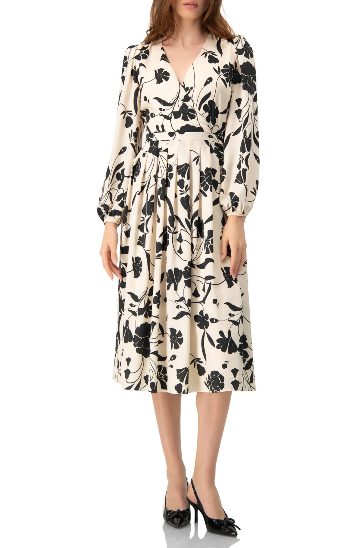 Ivonne Women’s V-Neck Midi Dress with Long Sleeves – Open white Ivonne Women’s V-Neck Midi Dress with Long Sleeves – Open white