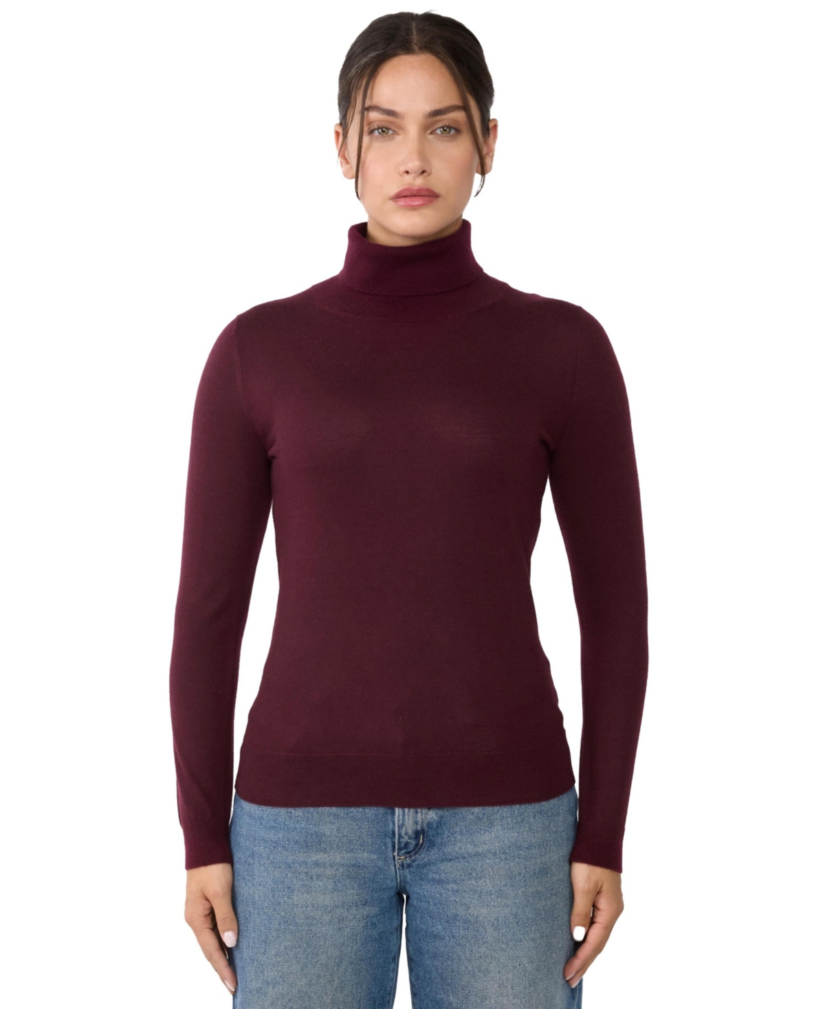 Jennie Liu Women’s 100% Cashmere Turtleneck Sweater | Tissue Weight Cashmere Sweaters – Burgundy