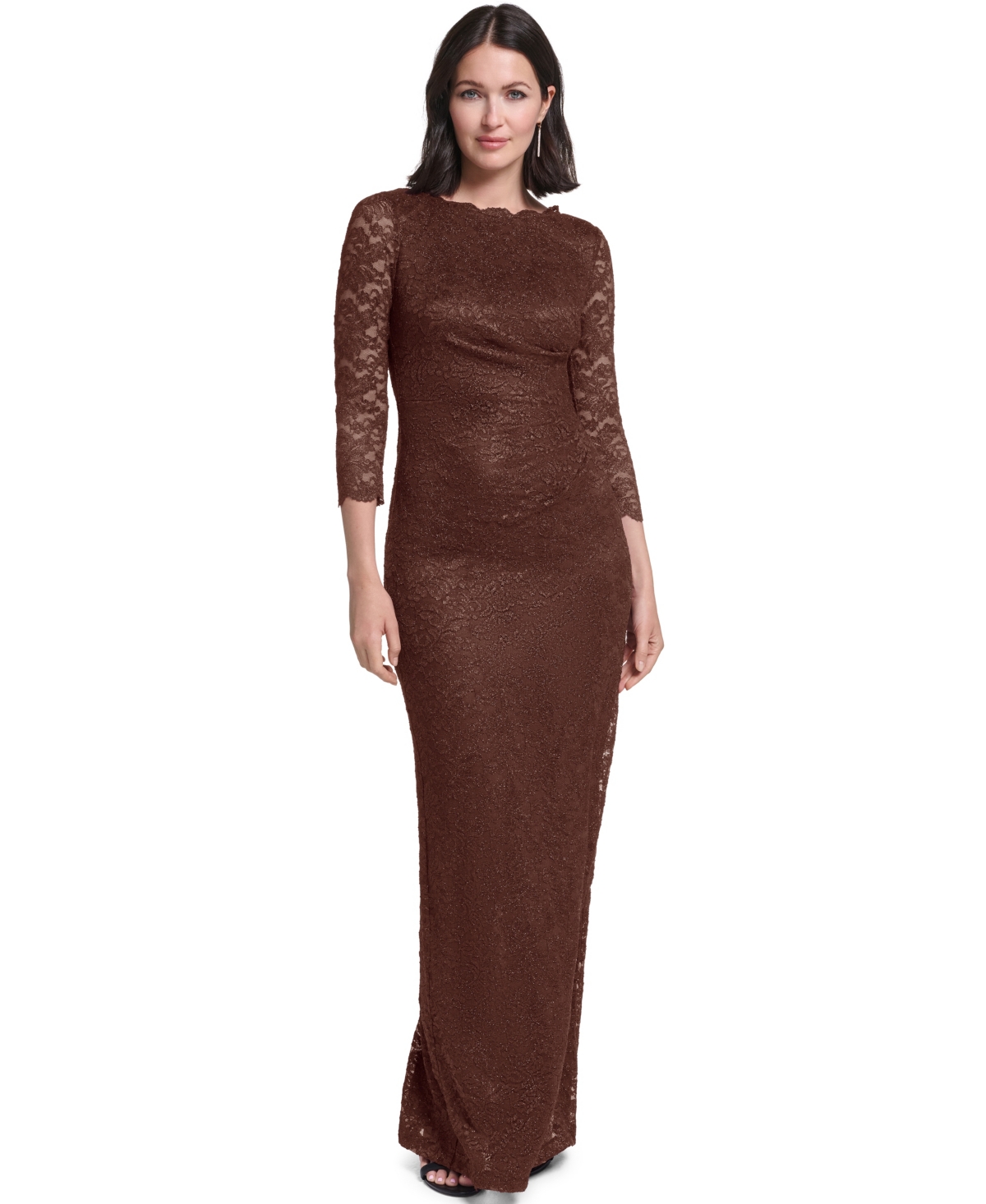 Jessica Howard Women’s 3/4-Sleeve Side Tuck Sheath Dress – Chocolate